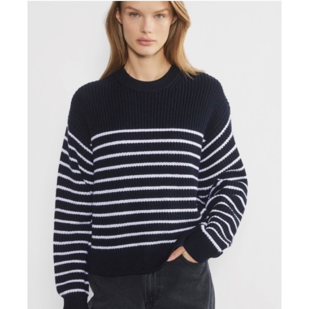 Aritzia Wilfred Maria Sweater Merino 100% Wool Chunky Knit Striped Crewneck